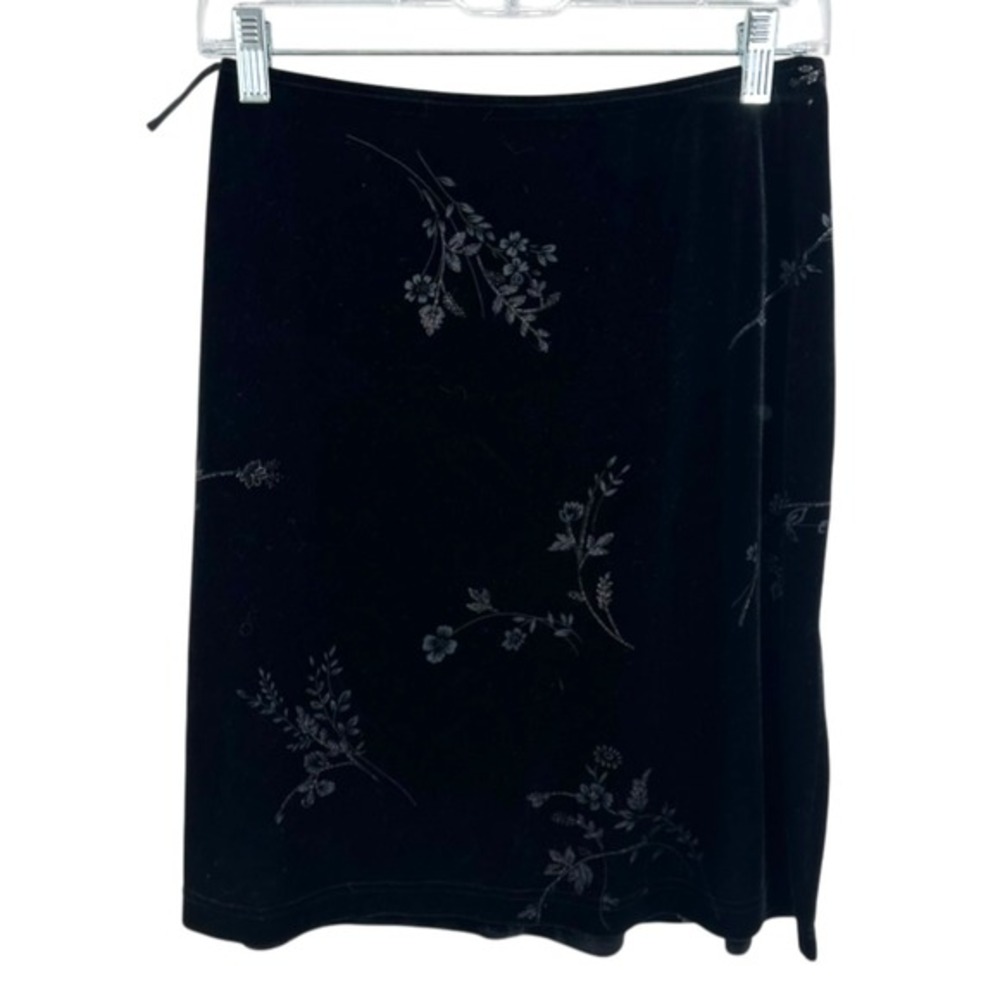 Wrapper Y2K 90s Black Velvet Floral Embroidered Mini‎ Skirt Girly Grunge Goth